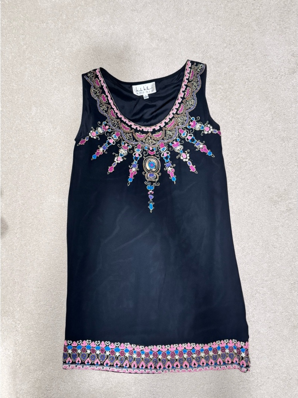 Nicole Miller Studio Colorful Embellished Black Tank Dress - size P